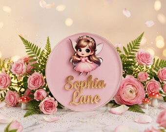 Personalisierter Rosa Fee Magnet Babypartybevorzugung, Name Mädchen Geschenk, Taufe, Brautparty Andenken
