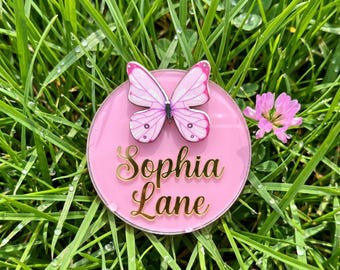 Personalisierter rosa Schmetterling Magnet-Babypartybevorzugung, benutzerdefinierter Name Mädchengeschenk, Taufe, Brautparty-Andenken
