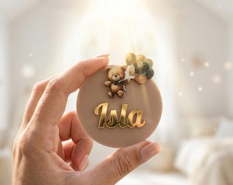 Personalisierter Beige Bär Magnet Babypartybevorzugung, individuelles Namensgeschenk für Gäste, Minimalistische Hochzeit, Taufe, Neugeborenen Andenken, Neutrale Party