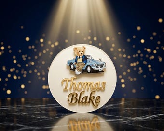 Personalisierter Bär Magnet Babypartybevorzugung, individueller Name Neugeborenen Geschenk, Taufe, Jungen Geburtstags-Andenken