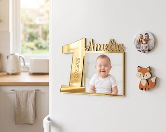 Personalisierter Geburtstag Foto Magnet Rahmen, Benutzerdefinierter Name Baby Bild Gunst, Taufe Andenken, Baby Shower Geschenk