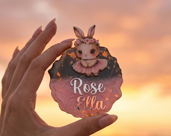Personalisierter Hase Geode Magnet Baby Shower Favor, Blattgold Resin Benutzerdefinierter Name Geschenk, Taufe, Brautparty, Neugeborenen Andenken