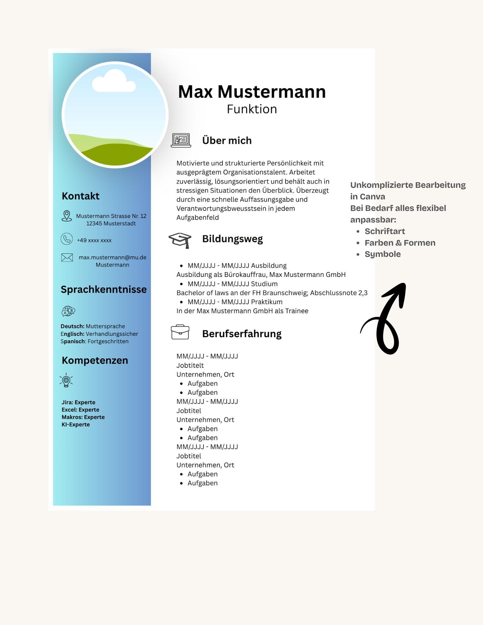 Canva CV Template / Modern German CV / Editable Resume Template / A4 ...