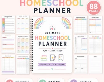 Ultimativer Homeschool-Planer zum Ausdrucken, 88 Seiten, A4- und US-Letter-PDF, Unterrichts- und Lehrplanübersicht
