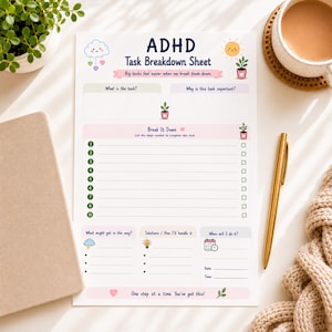 Taakoverzichtsblad ADHD, planner voor uitvoerende functies, afdrukbaar productiviteit (A4 US Letter pdf)