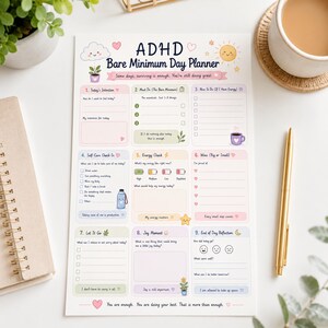 ADHD Bare Minimum Day Kalender, niedriger Energie, Exekutivfunktion zum Ausdrucken (A4, US Letter PDF)