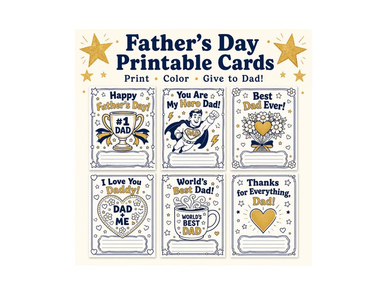Father's Day Coloring Cards for Kids (set of 6) (instant Download) - Etsy