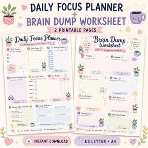 Tagesplaner & Brainstorming-Arbeitsblatt, druckbares Produktivitätspaket, A4/US Letter PDF