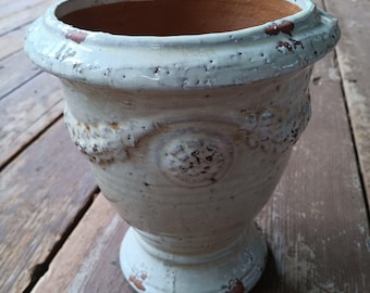 Jarrón estilo Anduze tradicional francés Terracota White Flame Glaze 8.5" Versalles
