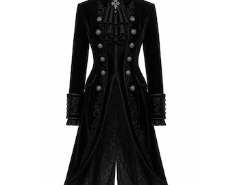 Schwarzer Samt Gothic Viktorianischer Tailcoat - Herren Steampunk lange Jacke Alternative Mode