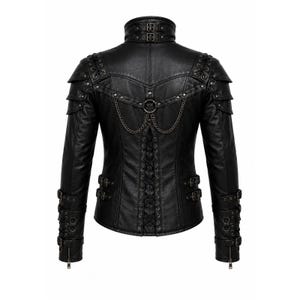 Men's Gothic Leather Jacket, Black Punk Biker Steampunk Outerwear image 4