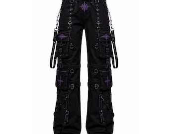 Gothic Cargohose Schwarz Lila Techwear Streetwear Hose – Alternative Punk Fashion