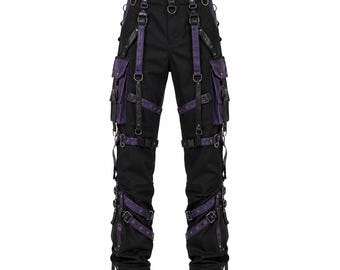 Gothic Techwear Cargohose: Schwarz Lila Cyberpunk Hose