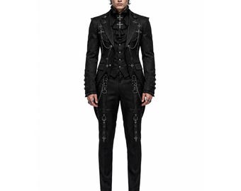 Herren Gothic Viktorianischer Anzug, schwarzer Frack Formelles Outfit, Alternatives Modeset