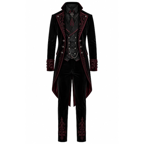 Men's Black Velvet Gothic Tailcoat Suit | Victorian Vampire Formal Wear