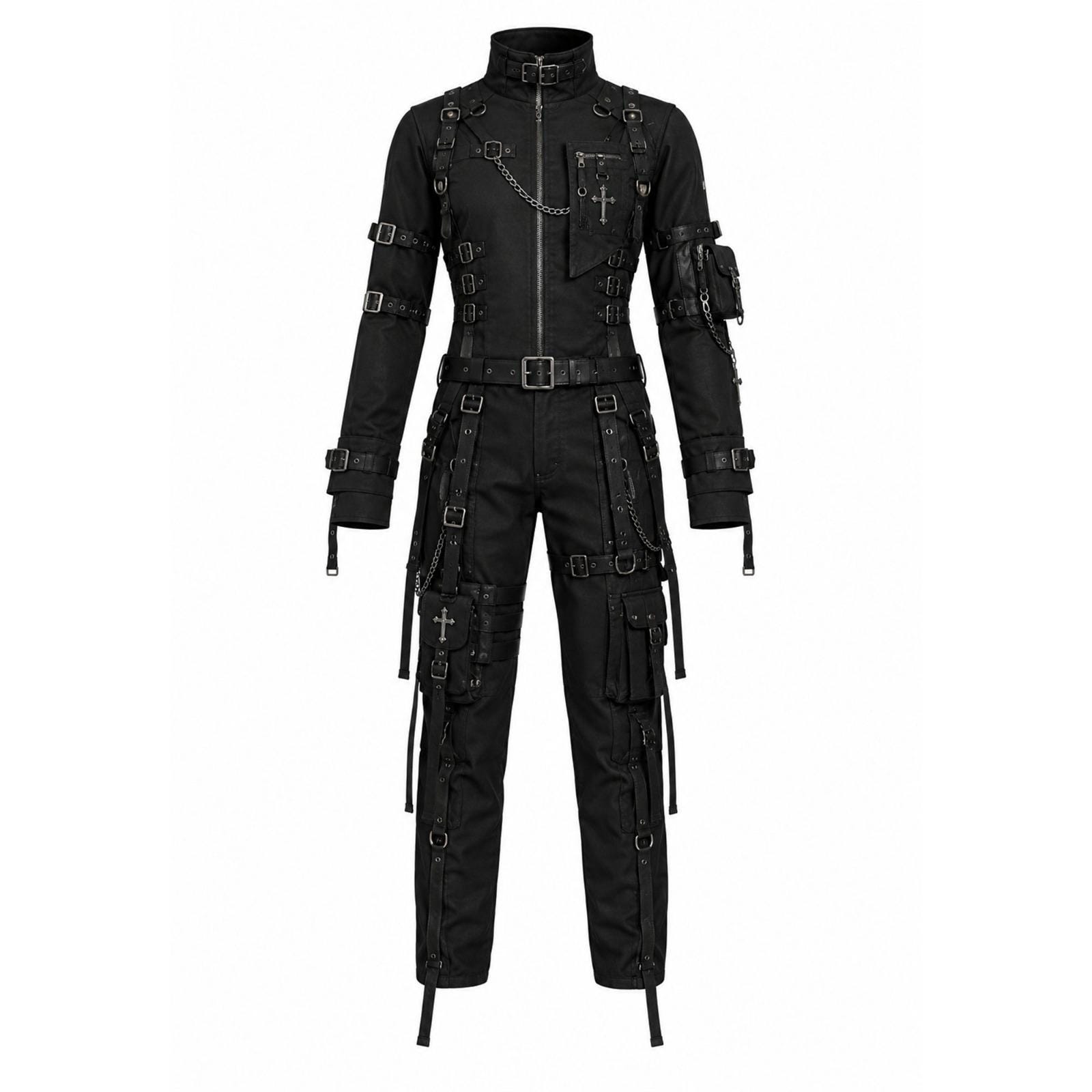 Gothic Techwear Jumpsuit: Black Cyberpunk Utility Outfit, Industrial Goth Fashion, Tactical Streetwear