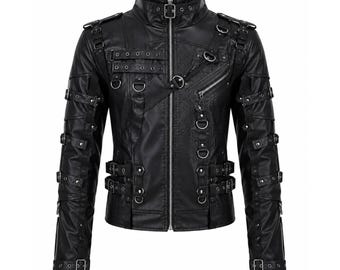 Handgefertigte Gothic Lederjacke | Punk Biker Alternative Mode Mantel