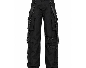 Schwarze Gothic Cargohose für Damen: Techwear Utulity Streetwear Hose