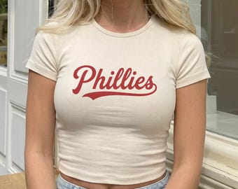 Phillies Baby Tee, Philadelphia Baseball Shirt, Women's Fitted Fan Tee, Game Day Crop Top Gift