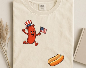 Patriotic Hot Dog Shirt, Uncle Sam Hot Dog Tee, Funny Fourth of July BBQ Shirt, Comfort Colors Running Hot Dog Tee, Cute July 4th Gift