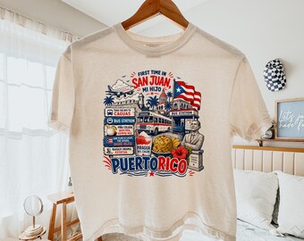 First Time in San Juan Mi Hijo Comfort Colors Tee, Puerto Rico Gift Shirt, Boricua Pride Tee, Funny Puerto Rico Shirt, Oversized PR Tee