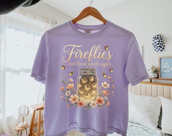 Fireflies and Front Porch Nights Shirt, Cottagecore Summer Tee, Country Girl Graphic Tee, Mason Jar Firefly Shirt, Comfort Colors Nature Tee