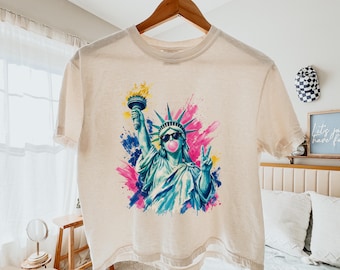 Groovy Statue of Liberty Shirt, Colorful 4th of July Tee, USA Watercolor Gift, Patriotic America Graphic Tee
