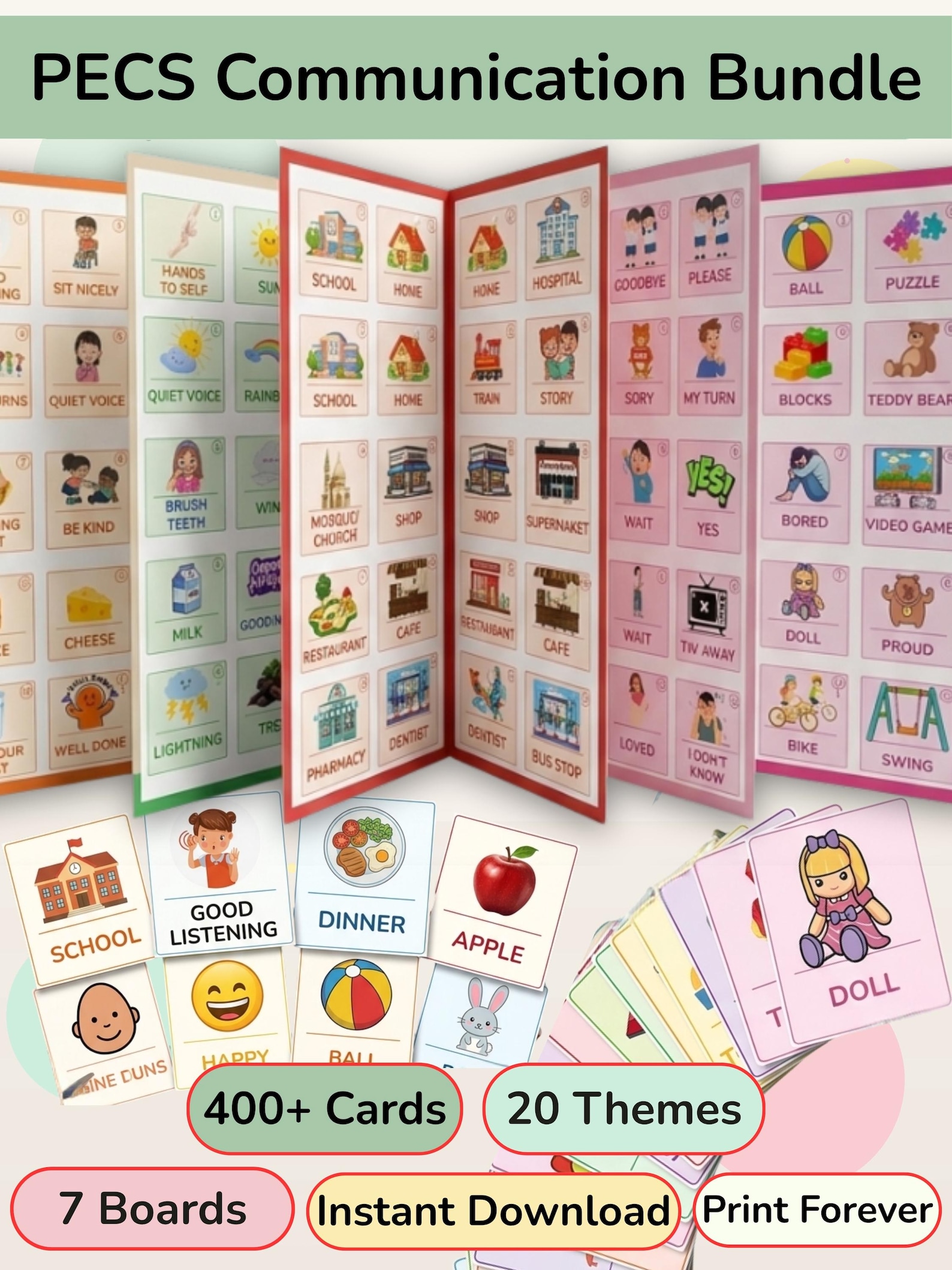 PECS Communication Cards | 400+ AAC Flashcards | 20 Themes | Autism ...