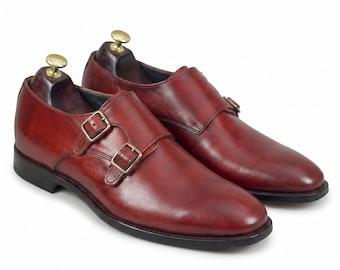 Men Handmade Luxury Oxblood Leather Double Monk Strap Dress Shoes