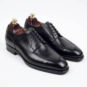 Handmade Men Black Leather Derby Dress Shoes