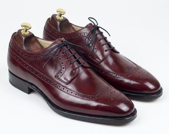 Zapatos Derby Brogue de cuero burdeos hechos a mano para hombre