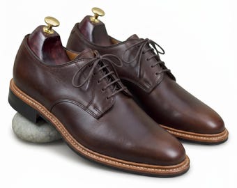 Handmade Mens Dark Brown Leather Derby Shoes Casual Dress Shoes
