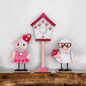 Valentine Bird Set | Birdhouse | Valentine’s Valentines Day | Decorative | Shelf Sitter | Gift for Mom