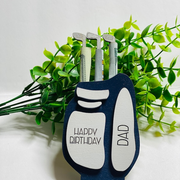 Happy Birthday - Golf Bag  - Golfer - Money  Holder - Wooden - Gift Present for Dad Grandpa