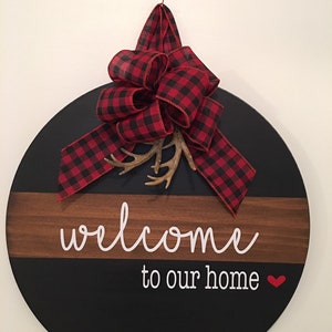 18&quot; Round | Split Brown / Black | Welcome To Our Home | Door Sign / Wreath
