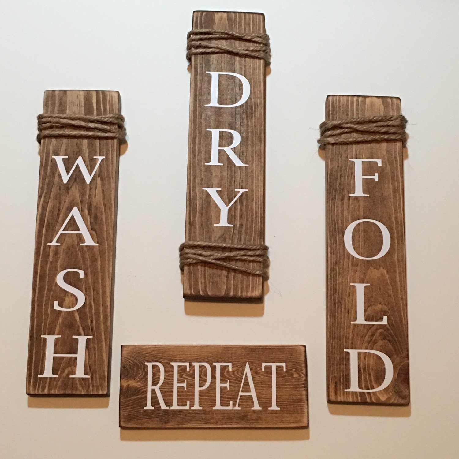 Rustic Set of 4 Wooden Laundry Room Signs "wash Dry Fold Repeat" - Etsy