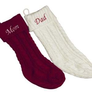 Personalized Embroidered - Red or White - Knit Christmas Stocking Sock