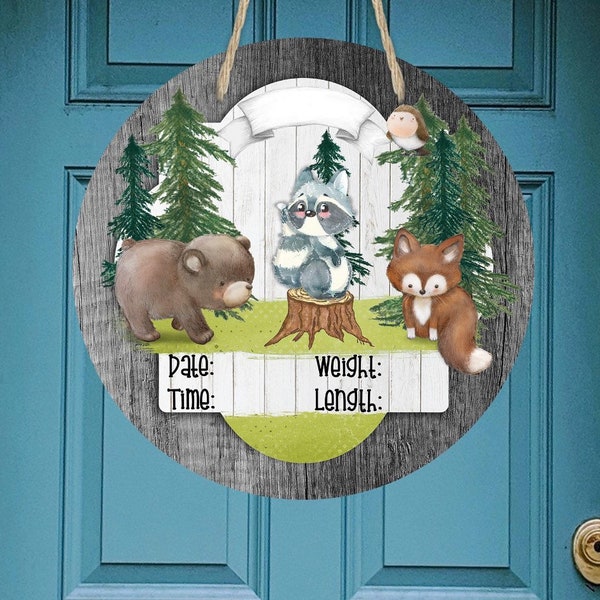 Woodland  Nursery - Hospital Room - Personalized - Birth Stats - Baby Shower Gift - Door Sign / Wreath