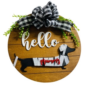 Add on Outfit for Dachshund Doxie - Halloween- Mummy - Weiner Dog - Large Round Wooden Shiplap Door Hanger / Wreath / Sign