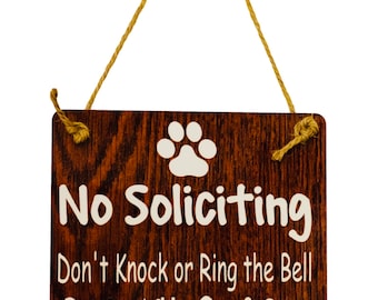 Fun | No Soliciting | Front Door | Brown | Rustic | Dog Owner | Sign | Door Hanger