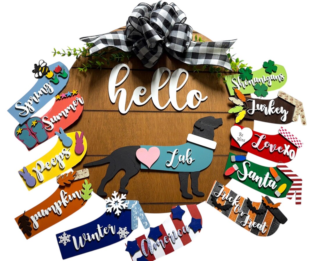Hello Labrador - Lab - Interchangeable Holidays Seasons - Large Round ...