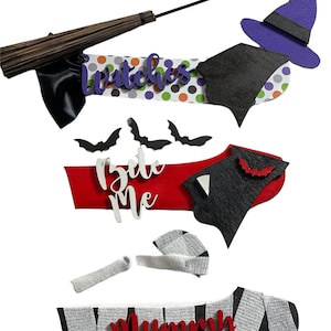 Add on Outfits for Dachshund Doxie - Weiner Dog  - Halloween - Witch / Dracula / Mummy - Wooden Shiplap Door Hanger / Wreath / Sign