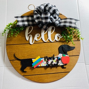 Add on Outfit for Dachshund Doxie - Corgi - Back to School - Teacher - Weiner Dog - Large Round Wooden Shiplap Door Hanger / Wreath / Sign