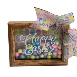 Happy Easter - 5 x 7 Wooden Shadow Box - With Easter Filler
