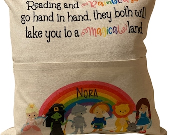 Personalized- Girls Gift - Pocket Book Pillow Cover - Wizard of Oz - Present for Children - Grandchild Grandchildren