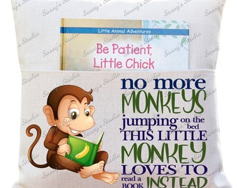 Personalized-  Girl’s Boy’s Gift - Pocket Book Pillow Cover - Monkeys Jumping on the Bed - Nursery - Present for Grandchild Grandchildren