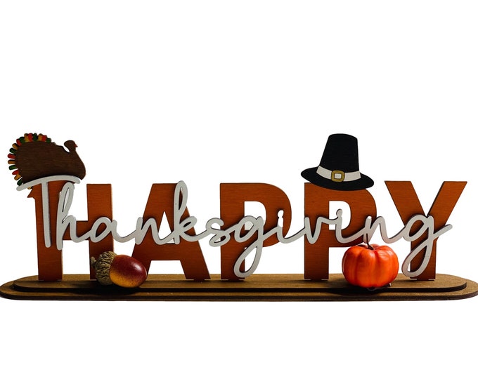 Happy Thanksgiving Autumn Fall Decorative Shelf Sitter Pumpkin Acorns ...