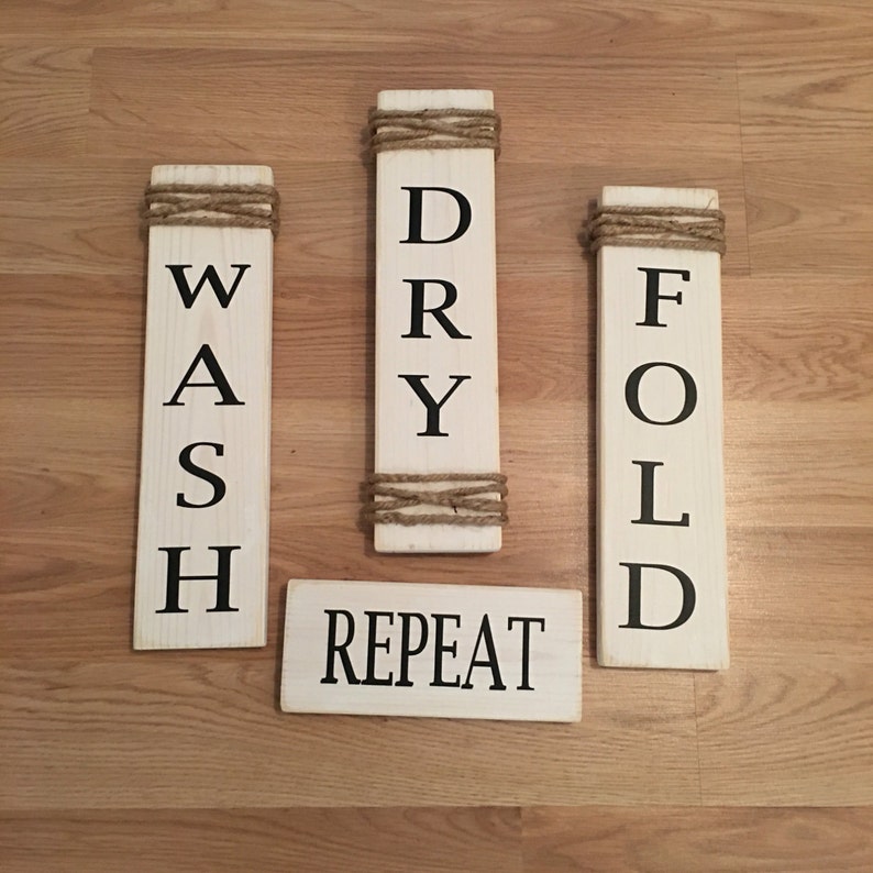 Rustic Set of 4 White Wooden Laundry Room Signs "wash Dry Fold Repeat ...