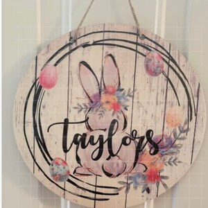 Personalized Easter Bunny -  Spring - Floral - Door Wall Sign