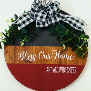 Split Brown / Black | Bless Our Home and All Who Enter | Door Sign / Wreath